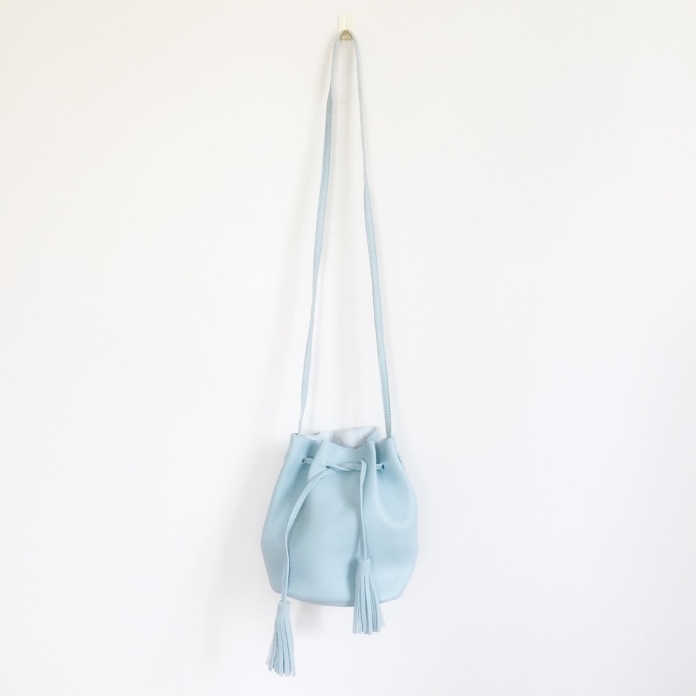 Boho Blue Drawstring Bucket Bag Crossbody Purse - Picture 2 of 5
